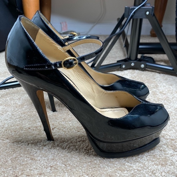 YSL- Tribute Black Patent Leather Mary Jane Peep Toe Platform Heel - Picture 10 of 14